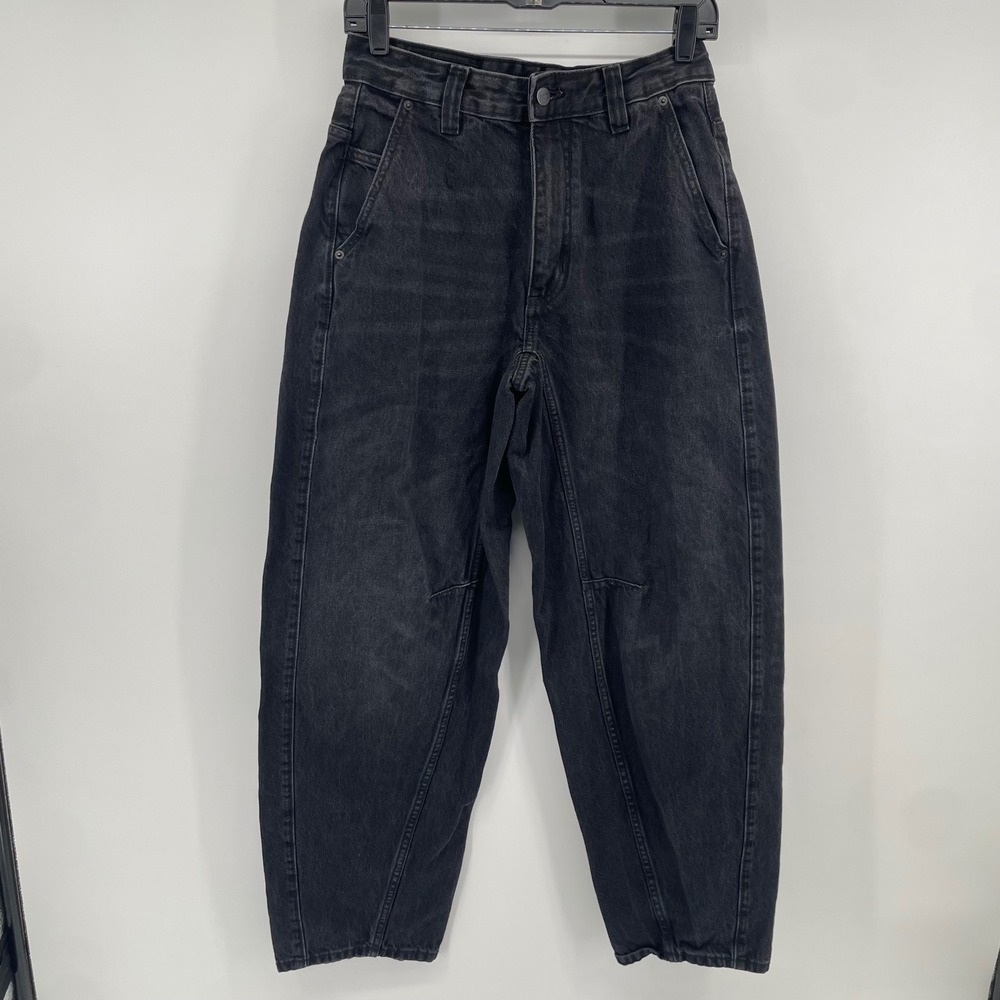 Pull&Bear STWD Jeans Womens 29 Black Barrel Leg Tapered High Waist Streetwear